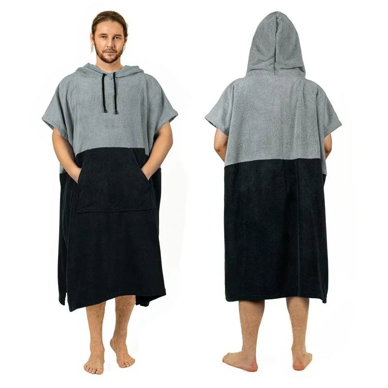 Zingtto Surf-Poncho, Extra Großer, Dicker Handtuch-Poncho für Männer und Frauen mit Kapuzentasche zum Schwimmen am Strand, 47''x37'', Schwarzgrau