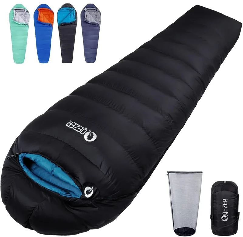 QEZER Daunenschlafsack Winter Daunen Schlafsack Outdoor 0°C bis -23°C für Erwachsener und Kind Alle Jhreszeiten Camping (Black-UK) - Image 1