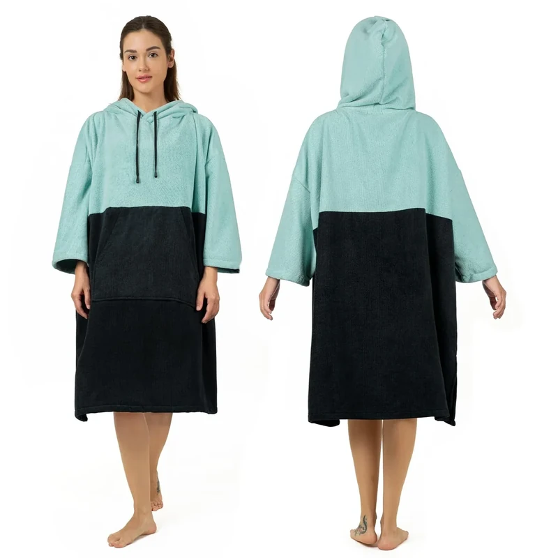 Zingtto Surf-Poncho, Wickelrobe, 3/4-Ärmel, Extra Großer, Dicker Kapuzen-Handtuch-Poncho für Männer und Frauen, Strandschwimmen, 39''x33'', Schwarzgrün