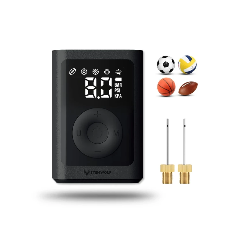 ETENWOLF Elektrische Ballpumpe 0,14-1,17 Bar, Intelligente Luftpumpe Aufblas und Abpumpfunktion, Basketballpumpe mit großem LED-Display