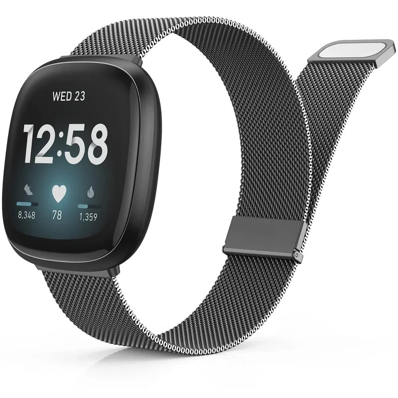 Yoohoo Edelstahl Metall Magnet Armband Kompatibel Mit Fitbit Versa 3/4, Sense/Sense 2 - Ersatzarmband für Damen Und Herren