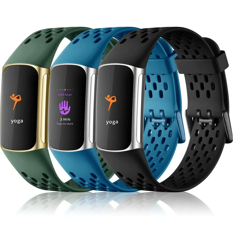 Epova 3 Stück Armband Kompatibel Mit Fitbit Charge 5/6, Weiche Atmungsaktive Verstellbare Wasserdichte Armbänder für Damen Und Herren