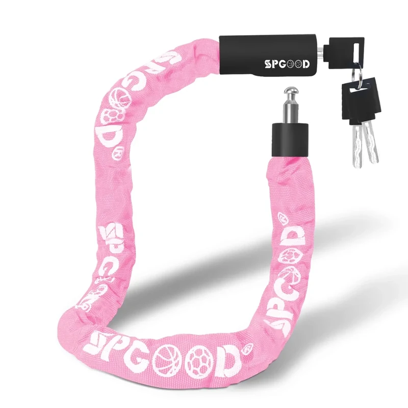 SPGOOD Fahrradschloss mit 3 Schlüssel,Anti-Diebstahl Fahrrad Kettenschloss 90CM,Hohe Sicherheit Fahradschloß mit Wasserdichter Abdeckung für Fahrrad/E-Bike/Motorrad/Lastenrad/Kinderwagen(Hell-pink)