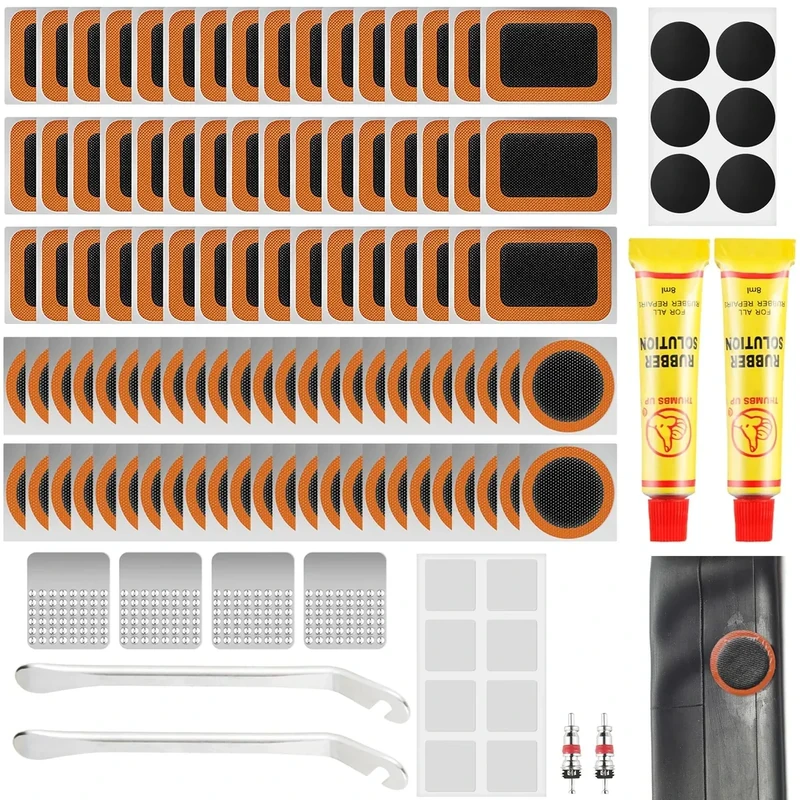 120 Stück Fahrrad Flickzeug Set, Fahrrad Reifen Flickzeug Reparaturset Fahrrad Fahrradreifen Reparatur Set mit 14 Selbstklebende Flicken für Radfahrer, Motorräder, Geländefahrzeuge (120-teiliges Set)