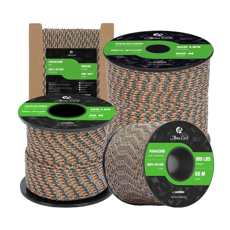 Abma Cord Paracord 2mm 50m 100% Nylon Seil Typ I Schnur mit 1 Kern Allzweckseil - Max. 45kg (100lbs) - Blitz