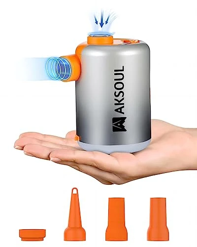 Elektrische Luftpumpe für aufblasbares Luftbett: Tragbar und kompakt, mit 4 Düsen, batteriebetriebene, wiederaufladbare Pumpe mit Licht, schnelles Aufblasen für Poolspielzeug, Matratze, Schlauchboot