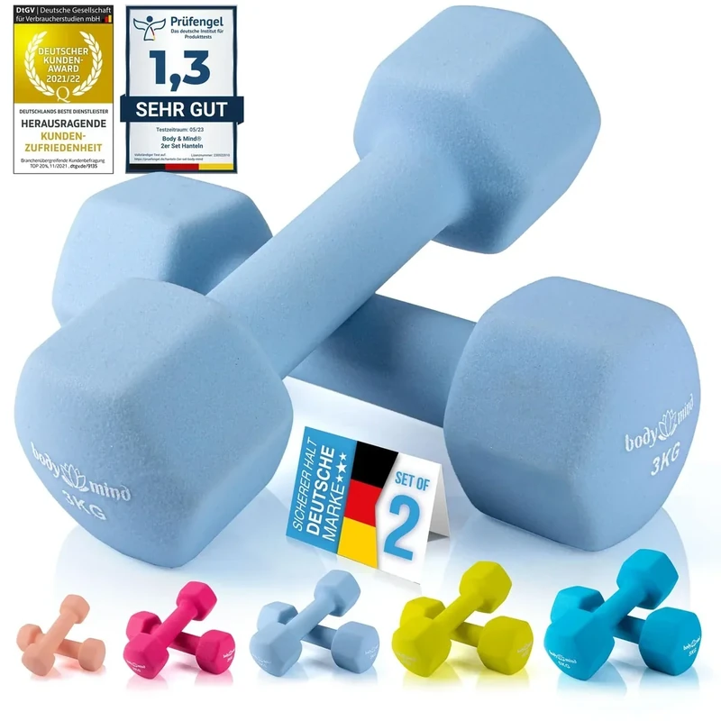 Body & Mind® Hanteln 2er Set Gymnastikhanteln Neopren Dumbbells Kurzhanteln; Effektives Krafttraining mit verschiedenen Gewichten; Fitness Workout für Zuhause