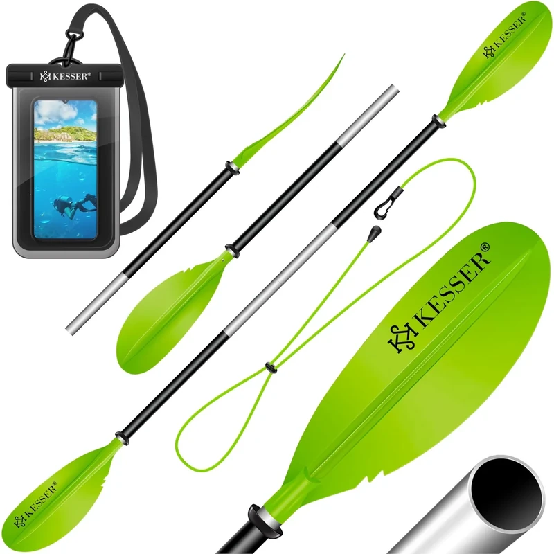 KESSER® Paddle Doppelpaddel - 4-teilig für Kanu Kayak SUP Stand-Up Paddling Board Stechpaddel, 228cm Aluminum Perfekt für Schlauchboot, Stand Up Paddel Inkl. Sicherheitsschnur, Hülle, Surfboard Boot