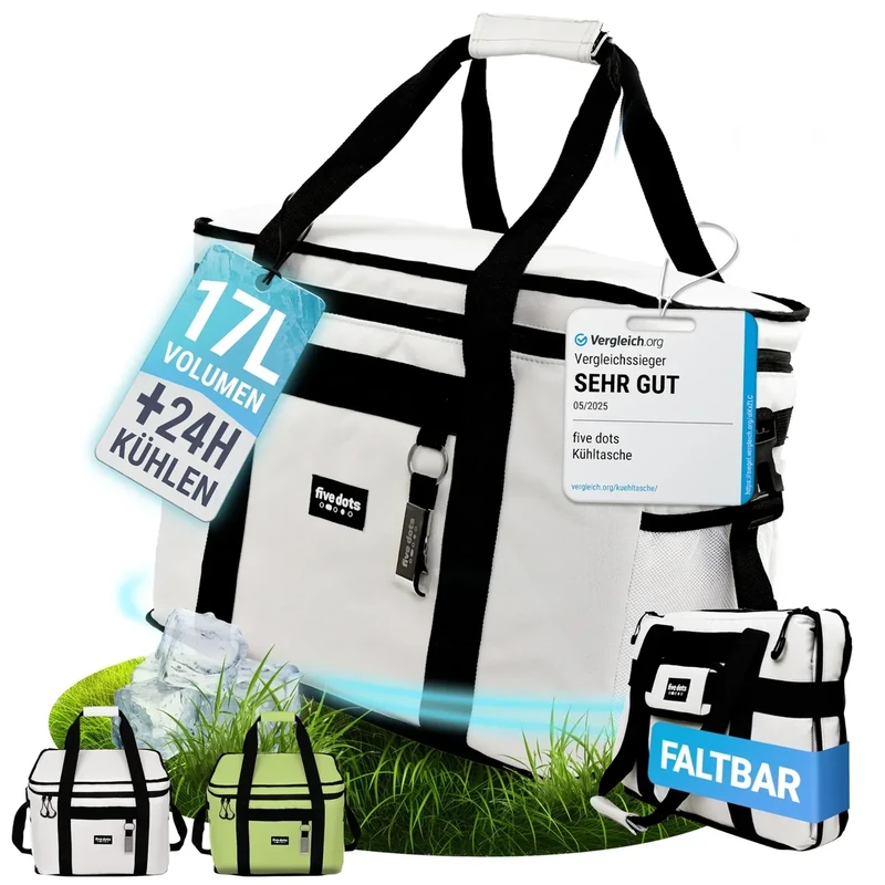 five dots Kühltasche faltbar 20l +24h Kühlung zum Einkaufen ideal für Auto & Arbeit - Isoliertasche Thermotasche Lunchbag & Picknicktasche - Kühltasche groß - Lunchtasche Herren - Lunch Bag