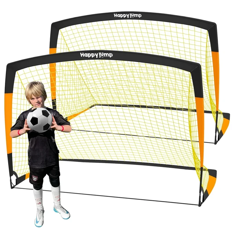 Happy Jump Fussballtor Kinder Fussballtore für Garten Faltbar Fußballtor Pop Up, 7' x 5' (Schwarz+Orange,2 Pack)
