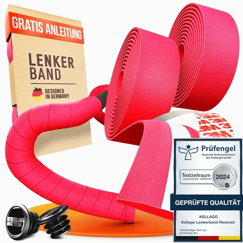Kellago Lenkerband Rennrad Rot [Mit Neuem 3M Klebestreifen] Inkl. E-Book & 4x Klebestreifen - Selbstklebend Fahrrad Lenkerband - Griffband Fahrradlenkerband