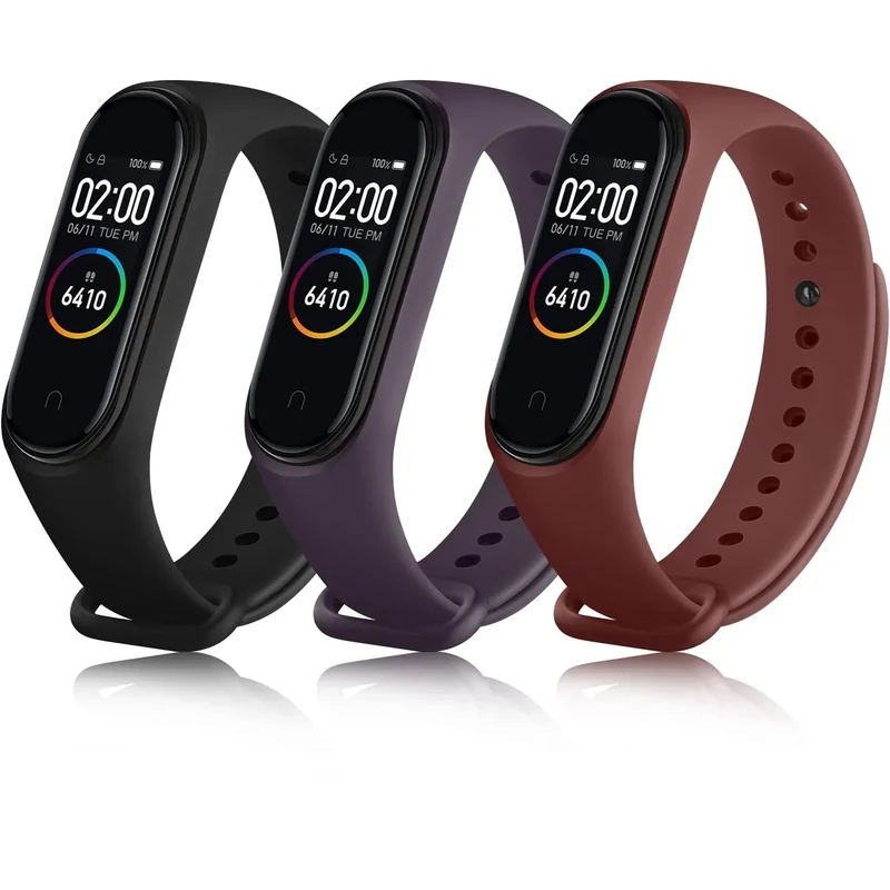 Vancle 3 Stück Armband für Xiaomi Mi Band 4/3, Silikon Original Uhrenarmbänder Classic Sport Ersatzband für Damen Herren, Schwarz+Weißdorn Rot+Dunkellila