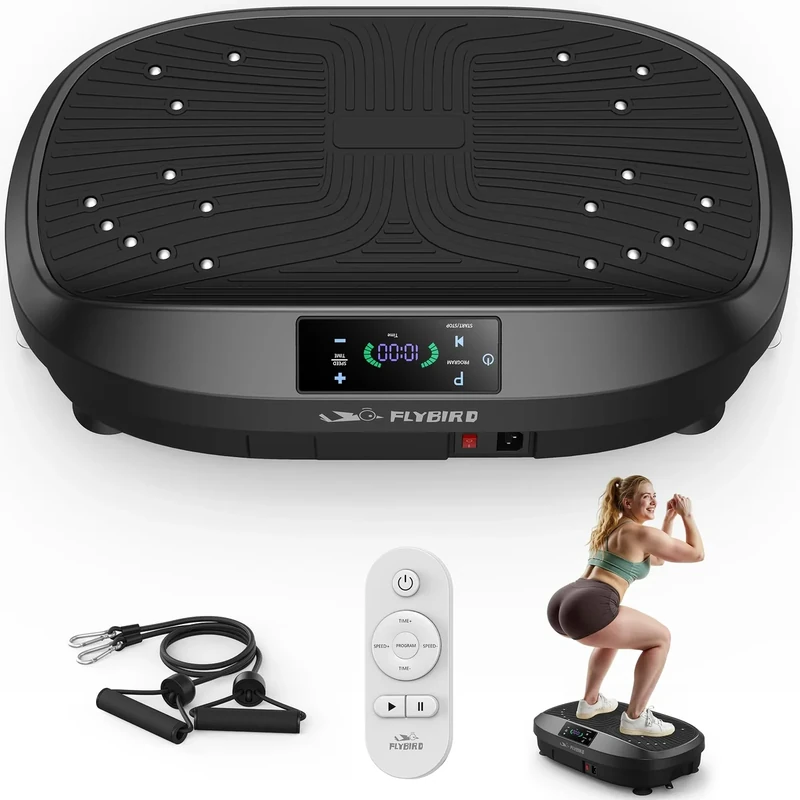 FLYBIRD Vibrationsplatte Testsieger 2025,120 Leistungsstarke einstellbare Geschwindigkeiten,150KG Tragkraft,Ganzkörper-Training mit Fernbedienung für Frauen Muskelaufbau & Lymphdrainage