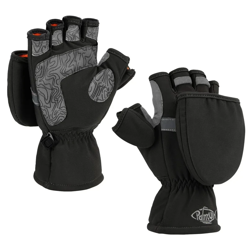 Palmyth Eisfischhandschuhe, umwandelbare Fäustlinge, Flip-Fingerless-Fäustlinge mit Thinsulate 3M, warm für kaltes Wetter und Winter für Männer und Frauen (Schwarz, S)