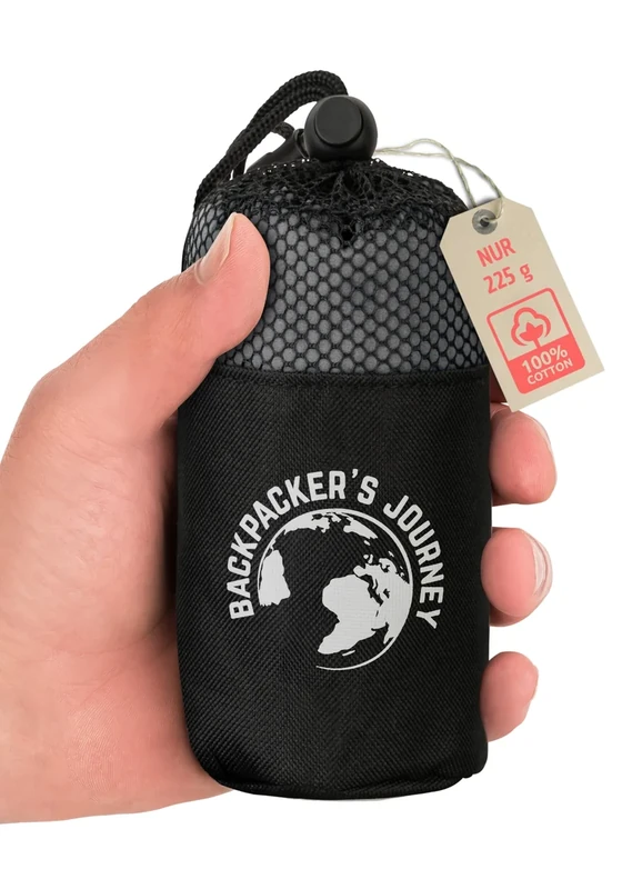 Backpacker's Journey Hüttenschlafsack Ultraleicht (nur 225g) aus 100% Baumwolle. Hygieneschlafsack ohne Reissverschluss (Keine Wärmeleistung) - Grau