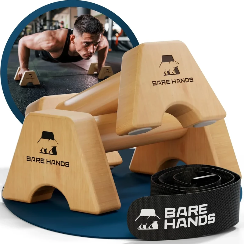 BARE HANDS Liegestützgriffe aus Holz – 2er Set Parallettes Calisthenics Griffe – Push Up Bars rutschfest & kompakt – Handstand Griffe, Liegestütze & Calisthenics Equipment