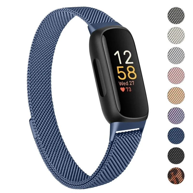 Oumida Armband Kompatibel mit Fitbit Inspire 3 Armband für Damen Herren, Prämie Edelstahl Metall Ersatzarmband mit Starker Magnet Uhrenarmbänder für Fitbit Inspire 3, Navy Blau