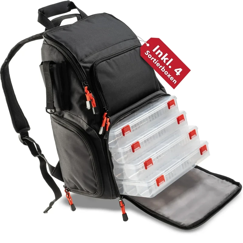 Paradox Fishing Angelrucksack mit Boxen I inkl. 4 Boxen I wasserabweisend I Angeltasche mit Tackle-Boxen Angelkoffer - Image 1