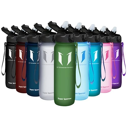 Super Sparrow Trinkflasche mit Strohhalm - Tritan Wasserflasche - 1L - BPA-Frei - Ideale Sportflasche - Auslaufsichere Trinkflaschen für Kinder - Leicht, Nachhaltig