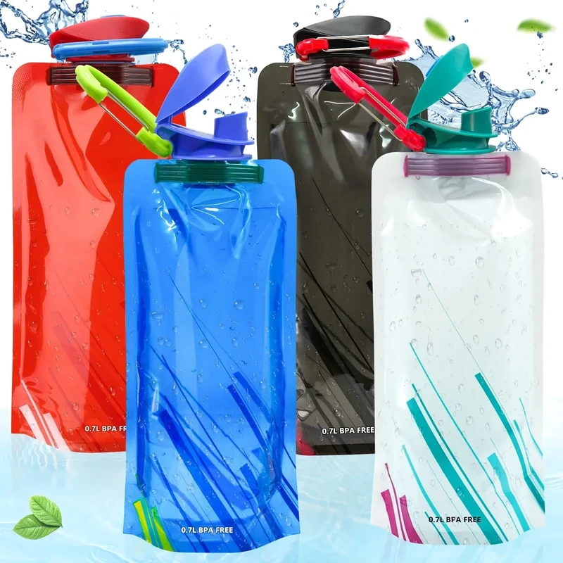 Gigmeta 4 Stück Faltbare Wasserflaschen, 700ML Zusammenklappbare Flexible Wiederverwendbare Wasserflasche zum Wandern, Abenteuer, Reisen