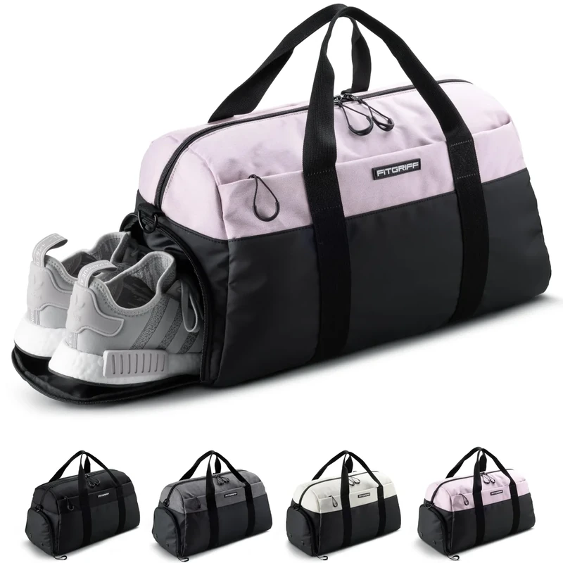 Fitgriff® Sporttasche & Reisetasche V2 für Damen und Herren - mit Schuhfach & Nassfach - Tasche für Sport, Fitness, Reisen - Trainingstasche, Gym Bag, (Black/Pink, Medium)