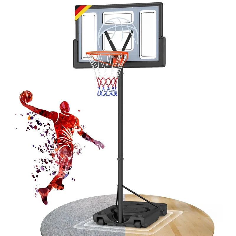 Yohood Basketballkorb Outdoor, Korbhöhe von 135 bis 305 cm, Basketballständer mit 111x72cm Rückwand, Basketball Korb für Kinder Jugendliche Erwachsene im Hinterhof/Auffahrt/Innenbereich