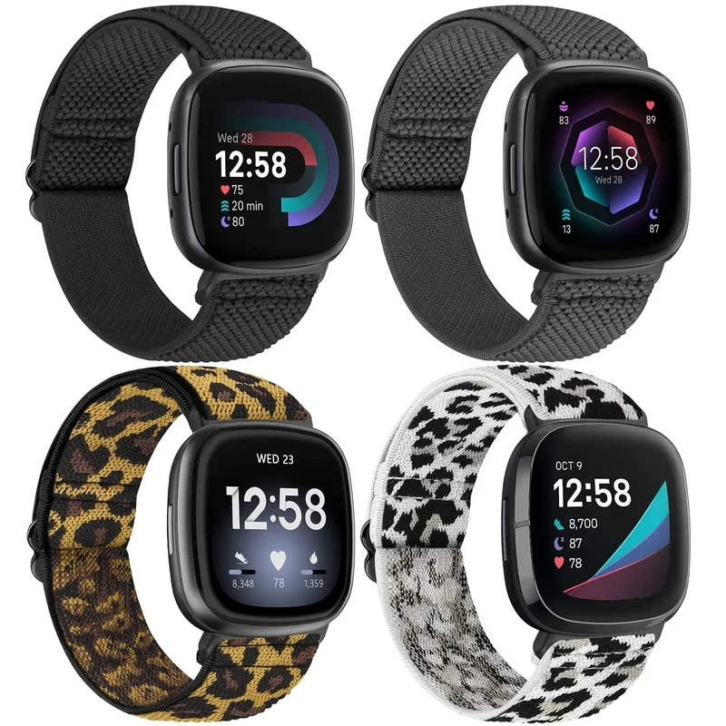 TumpCez Elastisches Nylon Armband Kompatibel mit Fitbit Versa 4/Fitbit Sense 2/Fitbit Versa 3/Fitbit Sense, Verstellbar Dehnbar Solo Loop Weiches Uhrenarmband Sport Ersatzarmband für Damen Herren