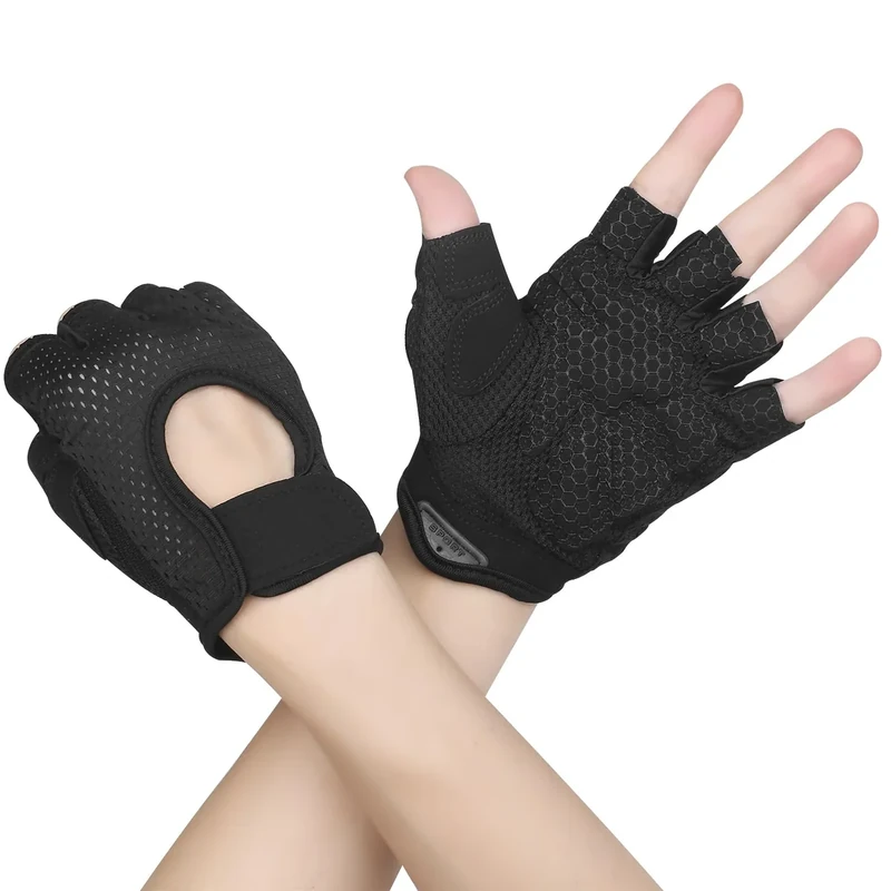 Fitness Handschuhe Damen Herren Trainingshandschuhe 2 Stück Anti Rutsch Silikon Atmungsaktive Sporthandschuhe für Gewichtheben Krafttraining, Handflächenschutz, Radfahren, Bewegung (Schwarz, S)