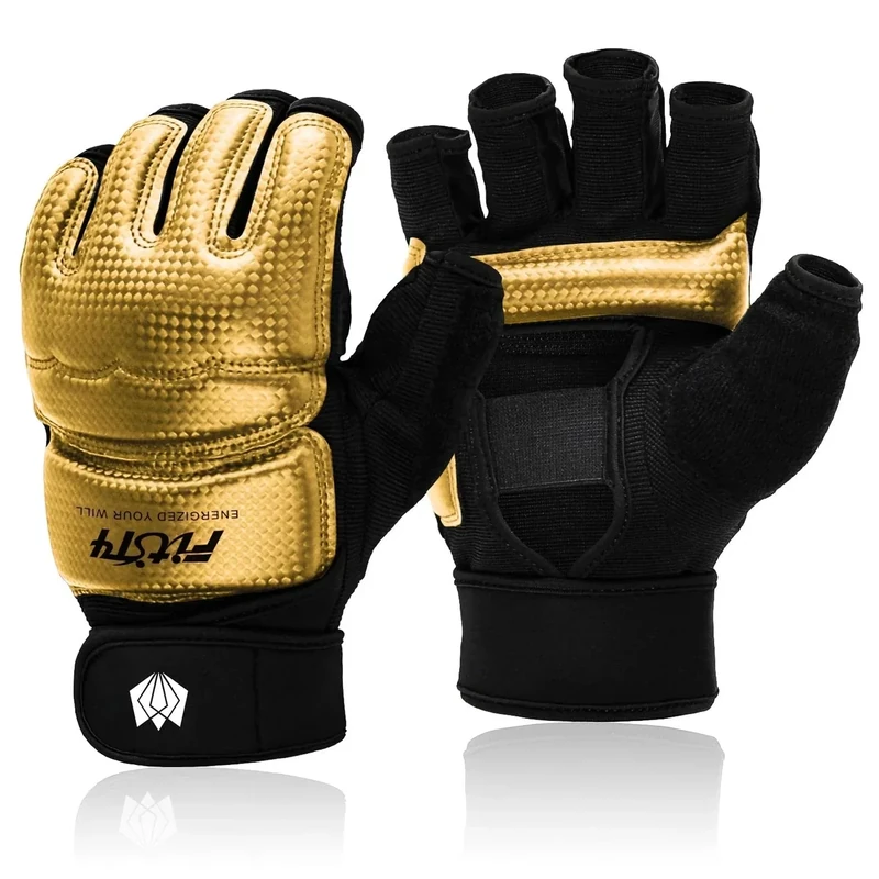 FitsT4 Sports MMA Handschuhe Boxhandschuhe gepolstert, Trainingshandschuhe Boxsack Sandsack Kickboxen Kampfsport Taekwondo Sparring mit Handgelenkschutz für Herren Damen,Gold,S