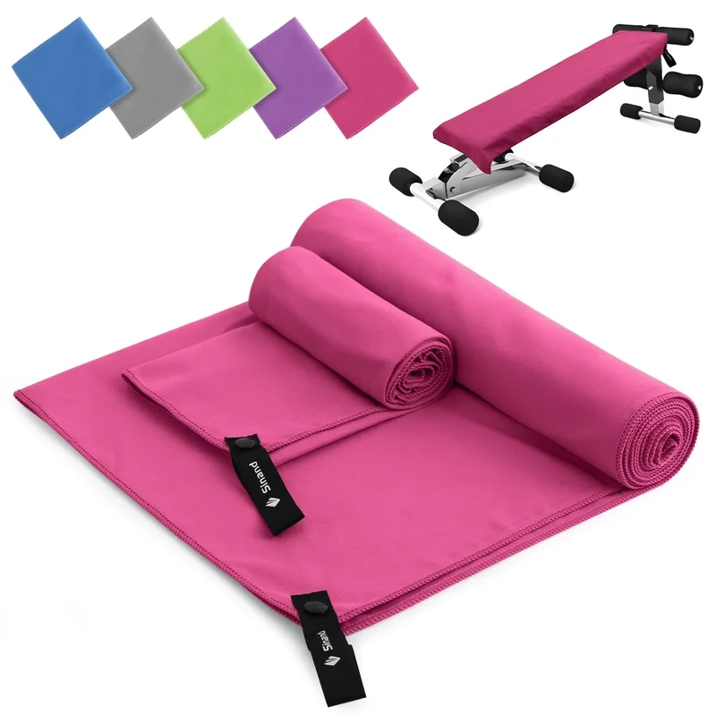 Mikrofaser Handtuch 2er Set | 180x60cm Groß Badetuch + 80x40cm Klein Hand Gesichtshandtuch | Schnelltrocknend Mikrofaser Handtücher, Sporthandtuch Fitnessstudio für Fitness Strand Gym (Rosa)