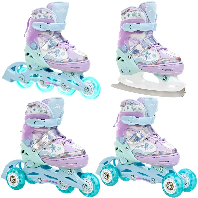 RAVEN 4in1 Inline Skates Triskates Rollschuhe Schlittschuhe Inliner für Kinder Mädchen verstellbar (Isla Violet, 27-30 (16,5cm-18,5cm))