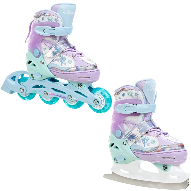 RAVEN 2in1 Schlittschuhe Inline Skates Inliner für Kinder Mädchen verstellbar (Isla Violet, 27-30 (16,5cm-18,5cm))