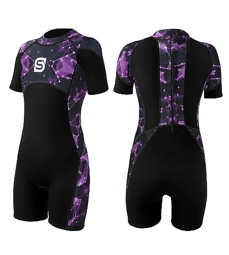 Summshall 2.5mm Neoprenanzug Kinder Kurzarm | Thermischer UV-Schutz Badeanzug für Schwimmen Tauchen Surfen | Wärmender Neopren Shorty für Mädchen Jungen 3-13 Jahre