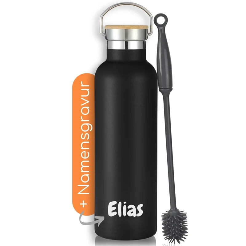 Milu® Trinkflasche mit Gravur personalisiert - als Geschenk-Idee Ostern, Vatertag, Muttertag, Weihnachten, Einschulung, Liebesgeschenk, Geburtstag, Frauen und Männer Mama Papa Kinder (500ml + Gravur)