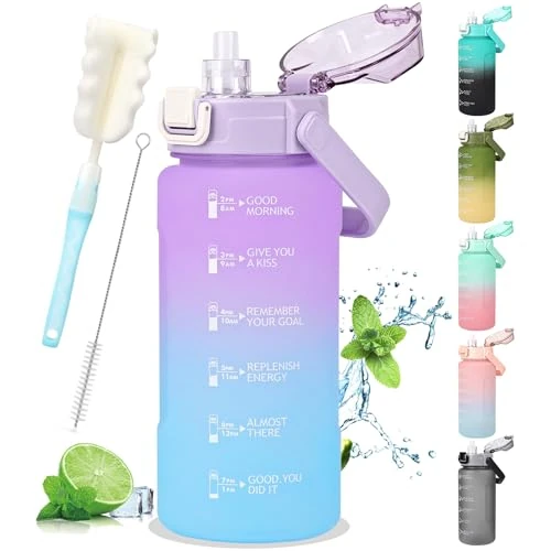 Sport Trinkflasche 1.5L, Motivierende Trinkflasche BPA-frei 1.5 Liter, Große Wasserflasche mit Strohhalm und Griff, Sport Auslaufsichere Wasserflasche mit Zeitmarkierung für Frauen und Männer