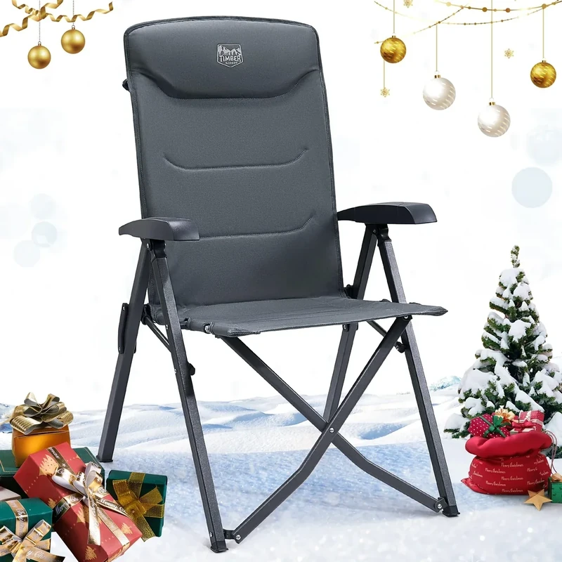 TIMBER RIDGE Campingstuhl Faltbar Hohe Lehne mit 4 Positionen verstellbar bis 150kg Klappstuhl Camping Gepolstert Gartenstuhl Angelstuhl mit Tasche für Garten Balkon Wohnmobil