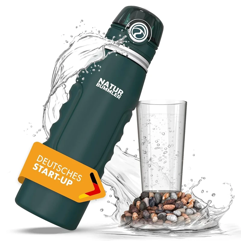 NATURBUMMLER Wasserfilter Flasche [750 ml] faltbar & ultraleicht – Filtert 99,99 % aller Bakterien (200L Kapazität) – Trinkflasche mit Filter für Outdoor Survival Camping & Wandern