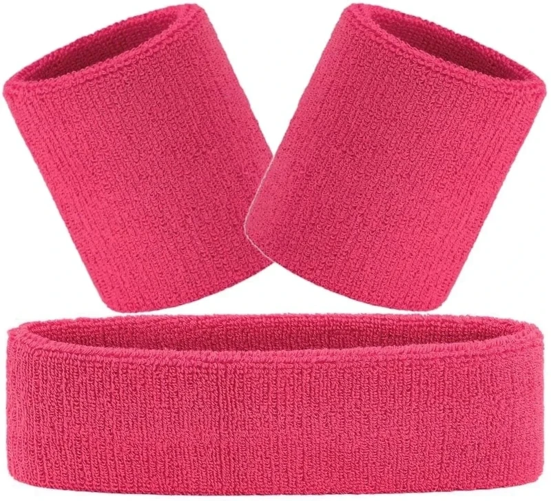 Hatstar 3-teiliges Schweißband Set | Schweißbänder für Handgelenk und Kopf | Stirnband für Damen & Herren (pink)