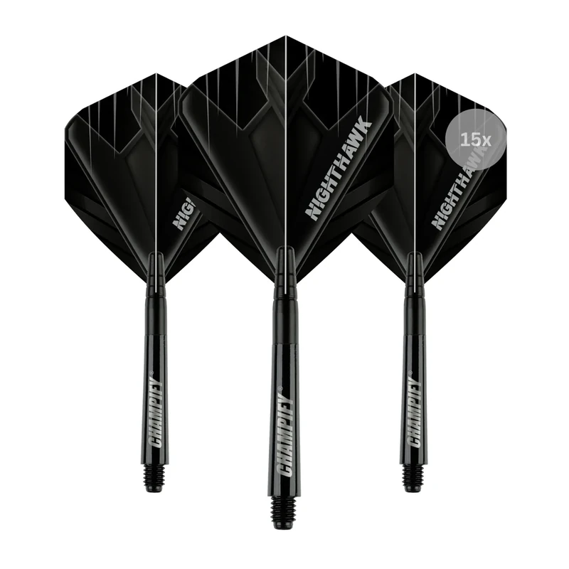 Champify® 15 x 36mm Fusion Dart Schäfte und 15 x Nighthawk Flights | Kunststoff & Aluminium Shafts und Flights als Dart Zubehör für Steeldarts und Softdarts | Für Dartpfeile mit 2BA Gewinde