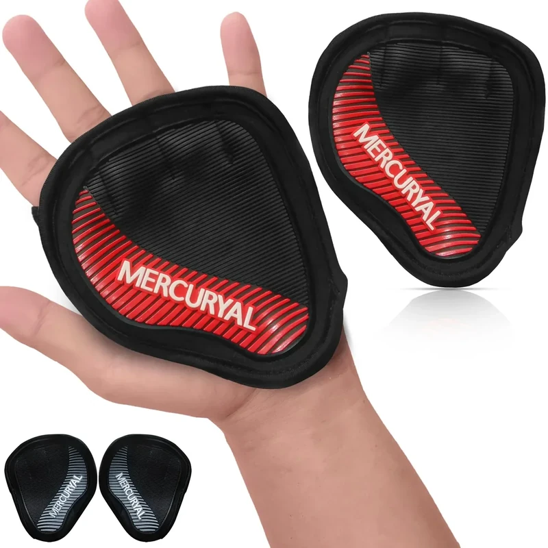 MERCURYAL Pack 2 Fitness Griffpolster Griffpads für Klimmzüge - klimmzug Handschuhe - Griffpads Krafttraining - griffpolster Kraftsport – Neopren Grip Pads - Alternative für Handschuhe (Rot, S)