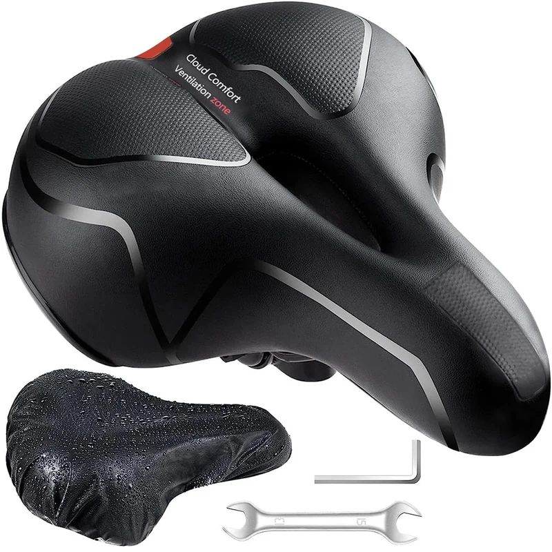 Fahrradsattel Cloud Comfort Pro Max Sattel - Endlich Schmerzfrei Radfahren Bequem Weich Memory Schaum Radsattel Mit Rotem Warnstreifen Cityradsättel Mountainbikesättel mit Federung