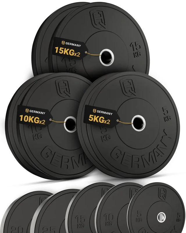 HQ Germany® Hantelscheiben 50mm [Set/Paar 5-25kg] - Training Vollgummi Bumper Plates 60kg - Hantelscheiben Set 50mm, Gewichtsscheiben, Gewichte, Weight Plates nach IWF Standard