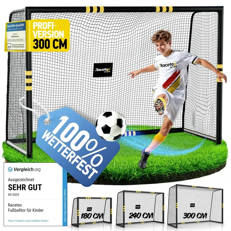Racetex Fussballtore für Garten Kinder und Erwachsene mit [Anti-Rost Beschichtung] - Fußballtor Kinder inkl. Erdanker für optimalen Halt - Fußball Tor mit rundum Polsterung (300cm x 200cm)