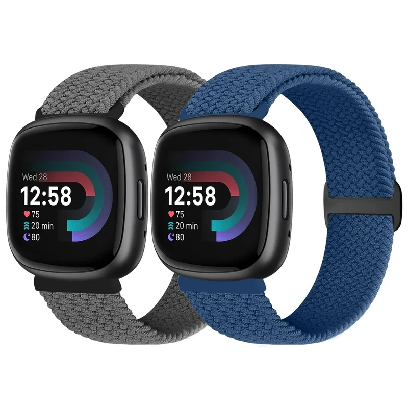Vodtian Geflochtenes Armband Kompatibel mit Fitbit Versa 4/Versa 3/Sense 2/Sense Armband für Damen Herren, Elastisch Verstellbar Nylon Solo Loop Uhrenarmband für Fitbit Versa 4/Versa 3/Sense 2/Sense
