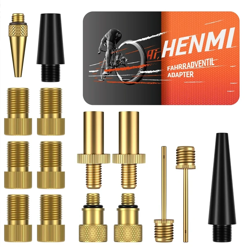 HENMI Fahrradventil Adapter Set, Alle Fahrrad Adapter Französisches Ventil, Autoventil Adapter und Französisches Ventil Adapter mit Sortierbox, Luftpumpe, Ballnadel und Kompressor Ventiladapter