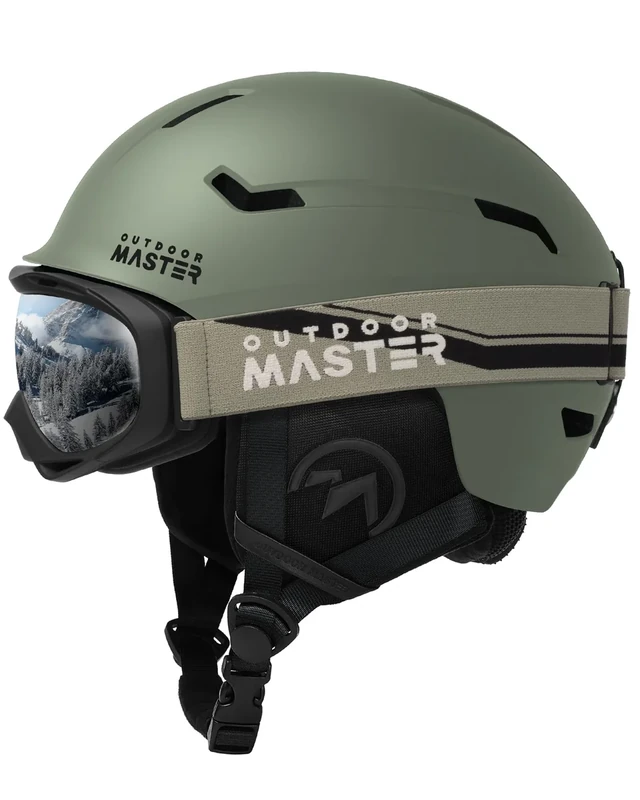 OutdoorMaster Skihelm-Set, Snowboard-Helm mit Brille für Erwachsene - 12 Belüftungsöffnungen - Skihelme für Männer, Frauen und Jugendliche