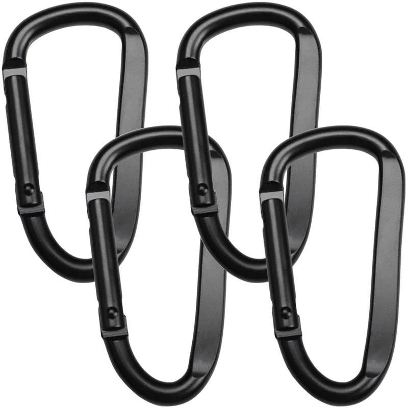 O5O2 4 Stück Schraubkarabiner 6,7cm,Karabiner Set,Karabiner Haken D-Clip,Karabiner Alu,Karabiener,Karabinerhaken Aluminium,Materialkarabiner,Belastbarkeit Karabinerhaken mit Schlüsselanhänger-Schwarz