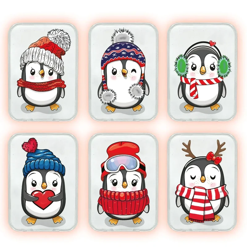 Handwärmer Kinder Set：6 Faszinierende Taschenwärmer mit süßen Winter Weihnachten Pinguin Motiven, Handwärmer Knicken Wiederverwendbar für langanhaltende Wärme unterwegs
