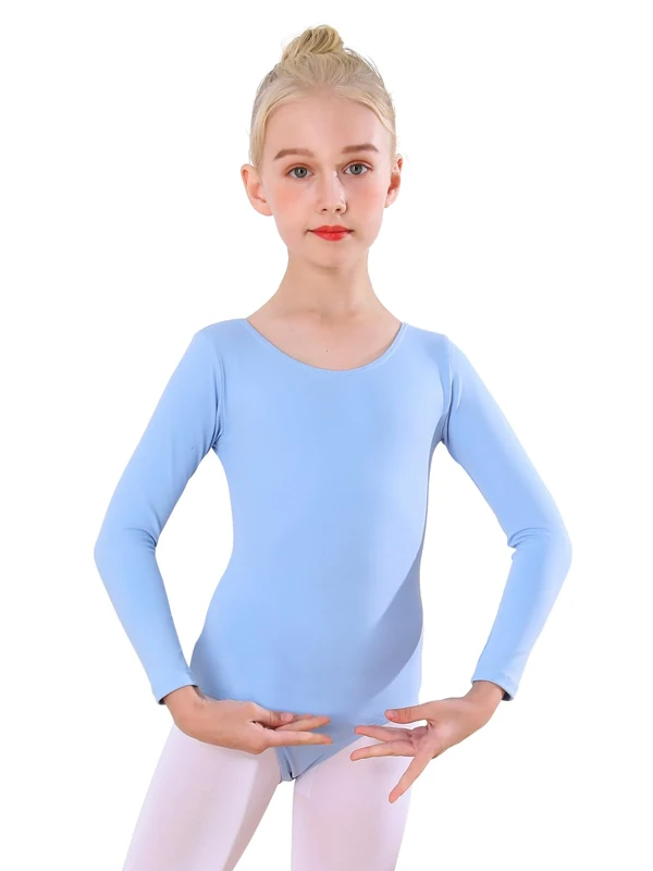 Bezioner Ballettkleidung Mädchen, Kinder Ballett Trikot Ballettanzug Lange Ärmel TanzBody for 3-12 Jahre Blau 140