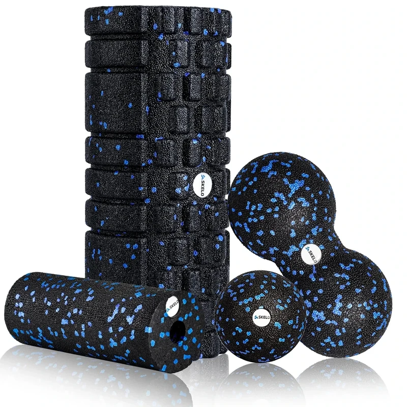 skelo Faszienrolle Set, Bestehend aus Faszienrolle mit 3D-Textur-Massage/Mini-Faszienrolle/Faszienball und Duoball Faszien, Foam Roller für Yoga, Muskelmassage, Bindegewebsstoffwechsel, mit Poster